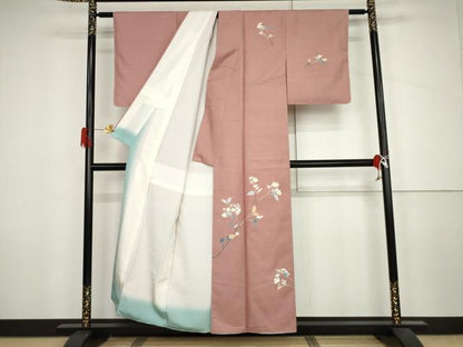 平和屋着物●本加賀友禅作家　成竹登茂男　白山紬　訪問着　枝花文　正絹　逸品　未使用　AABJ6594cs
