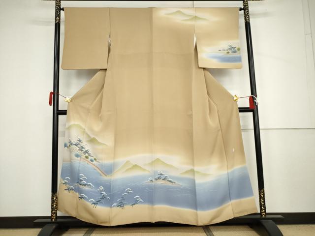 平和屋着物●名門・上野家　四代目 上野真(二代目 上野為二)　訪問着　渡り橋浜松風景文　暈し染め　正絹　逸品　AABJ6596cs