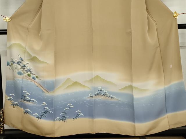 平和屋着物●名門・上野家　四代目 上野真(二代目 上野為二)　訪問着　渡り橋浜松風景文　暈し染め　正絹　逸品　AABJ6596cs