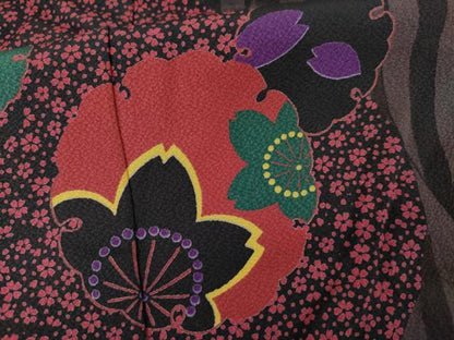 平和屋着物●豪華振袖　舞梅　雪輪桜文　ロング丈　正絹　逸品　未使用　AABJ6597cs