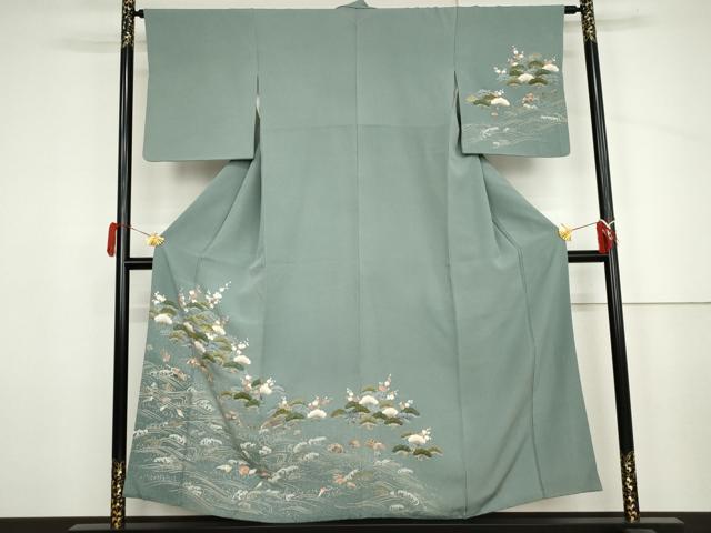 平和屋着物●訪問着　刺繍　梅風景浜文　貝殻　金糸　金彩　正絹　逸品　AABJ6598cs