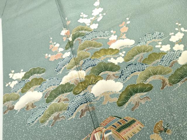 平和屋着物●訪問着　刺繍　梅風景浜文　貝殻　金糸　金彩　正絹　逸品　AABJ6598cs