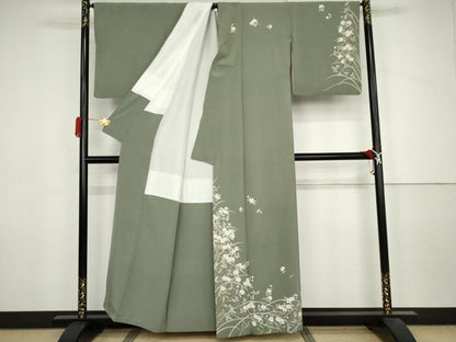 平和屋着物●訪問着　友禅　作家物　芝花文　正絹　逸品　AABJ6599cs