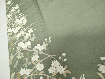 平和屋着物●訪問着　友禅　作家物　芝花文　正絹　逸品　AABJ6599cs