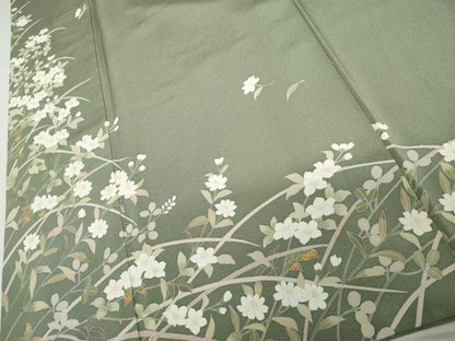 平和屋着物●訪問着　友禅　作家物　芝花文　正絹　逸品　AABJ6599cs