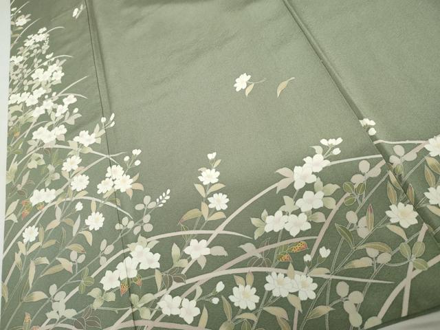 平和屋着物●訪問着　友禅　作家物　芝花文　正絹　逸品　AABJ6599cs
