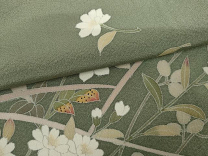 平和屋着物●訪問着　友禅　作家物　芝花文　正絹　逸品　AABJ6599cs