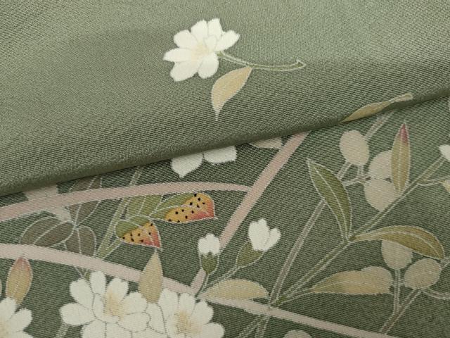 平和屋着物●訪問着　友禅　作家物　芝花文　正絹　逸品　AABJ6599cs