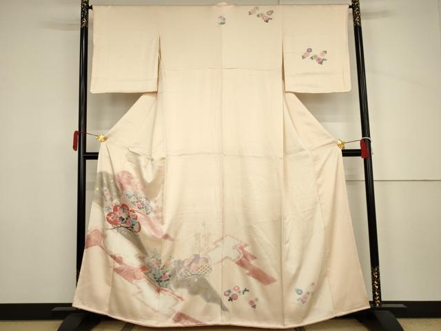 平和屋着物●訪問着　絞り　花松文　金彩　正絹　逸品　AABJ6602cs
