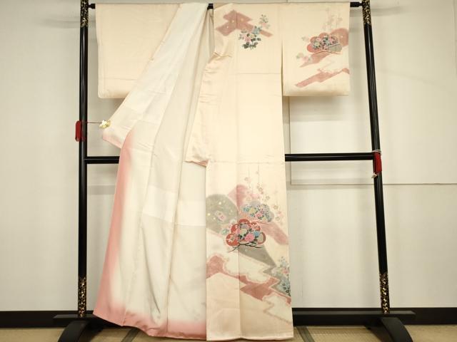 平和屋着物●訪問着　絞り　花松文　金彩　正絹　逸品　AABJ6602cs