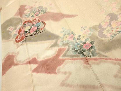 平和屋着物●訪問着　絞り　花松文　金彩　正絹　逸品　AABJ6602cs