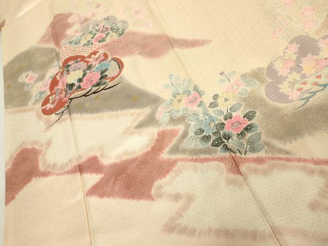 平和屋着物●訪問着　絞り　花松文　金彩　正絹　逸品　AABJ6602cs