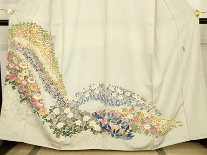 平和屋着物●本加賀友禅作家　押田正義　色留袖　草花文　正絹　逸品　AABJ6603cs