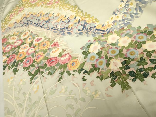 平和屋着物●本加賀友禅作家　押田正義　色留袖　草花文　正絹　逸品　AABJ6603cs