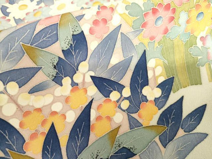 平和屋着物●本加賀友禅作家　押田正義　色留袖　草花文　正絹　逸品　AABJ6603cs