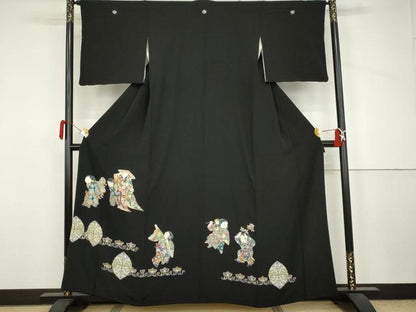 平和屋着物●豪華黒留袖　友禅　童子花文　正絹　逸品　AABJ6604cs