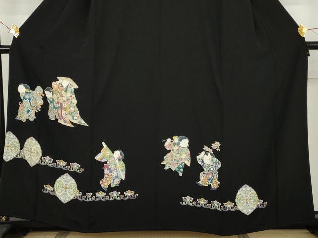 平和屋着物●豪華黒留袖　友禅　童子花文　正絹　逸品　AABJ6604cs