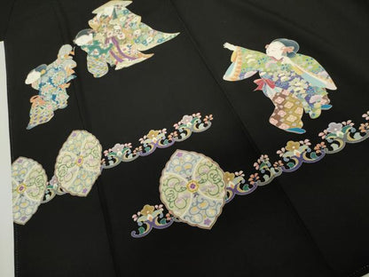 平和屋着物●豪華黒留袖　友禅　童子花文　正絹　逸品　AABJ6604cs