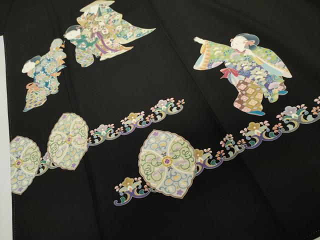 平和屋着物●豪華黒留袖　友禅　童子花文　正絹　逸品　AABJ6604cs