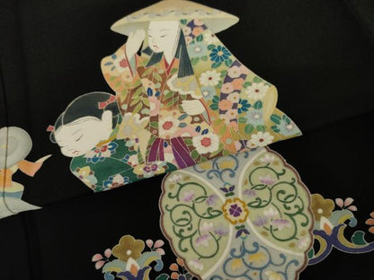 平和屋着物●豪華黒留袖　友禅　童子花文　正絹　逸品　AABJ6604cs