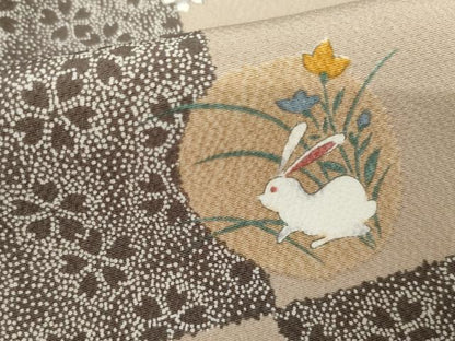 平和屋着物●上質な小紋　桜市松にうさぎ　正絹　逸品　AABJ6608cs