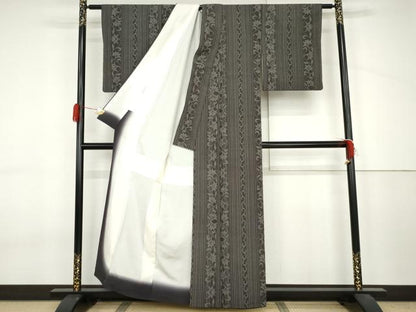 平和屋着物●本塩沢　更紗花唐草間道　正絹　逸品　AABJ6610cs