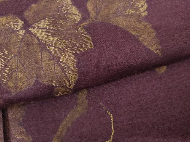 平和屋着物●訪問着　紬地　刺繍　葡萄蔦の葉文　金彩　正絹　逸品　AABJ6612cs