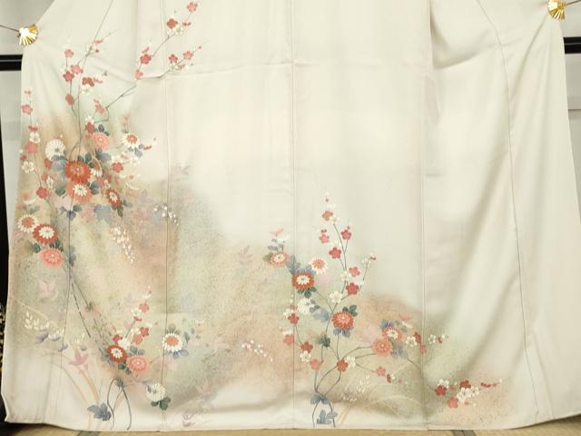 平和屋着物●訪問着　刺繍　枝花文　暈し染め　金彩　正絹　逸品　AABJ6615cs