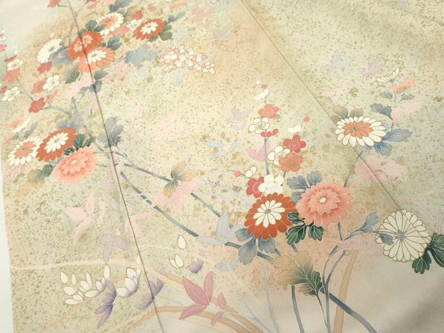 平和屋着物●訪問着　刺繍　枝花文　暈し染め　金彩　正絹　逸品　AABJ6615cs