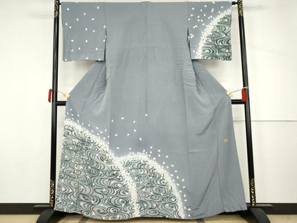 平和屋着物●訪問着　作家物　流水に舞桜　暈し染め　正絹　逸品　AABJ6618cs