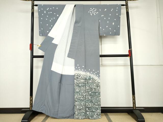 平和屋着物●訪問着　作家物　流水に舞桜　暈し染め　正絹　逸品　AABJ6618cs