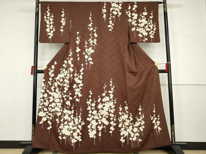平和屋着物●訪問着　枝梅文　金銀彩　銀糸　正絹　逸品　AABJ6619cs