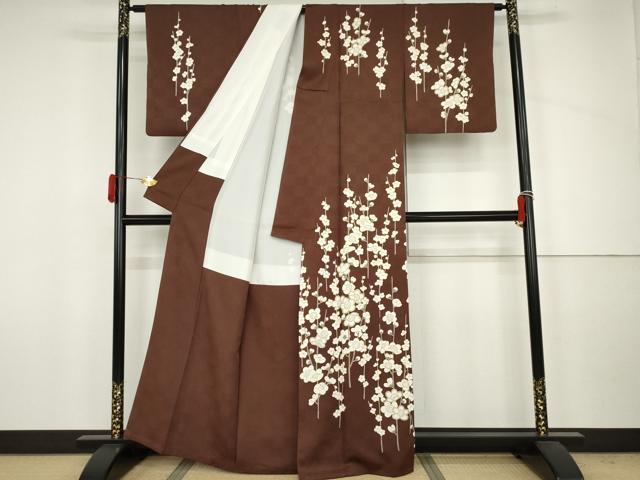 平和屋着物●訪問着　枝梅文　金銀彩　銀糸　正絹　逸品　AABJ6619cs