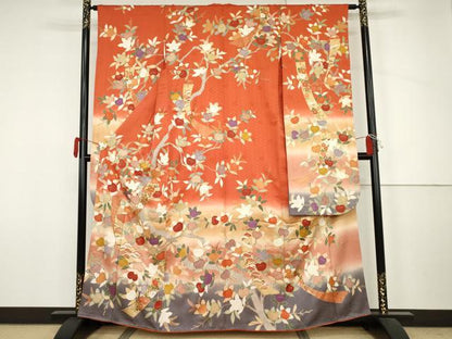 平和屋着物●十日町老舗ブランド　吉澤友禅　吾妻徳穂　振袖　駒刺繍　橘　金彩　正絹　逸品　AABJ6621cs