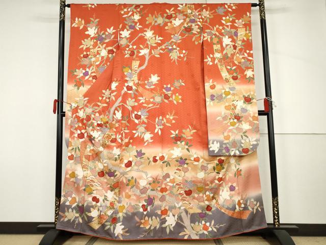 平和屋着物●十日町老舗ブランド　吉澤友禅　吾妻徳穂　振袖　駒刺繍　橘　金彩　正絹　逸品　AABJ6621cs