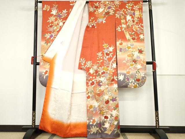 平和屋着物●十日町老舗ブランド　吉澤友禅　吾妻徳穂　振袖　駒刺繍　橘　金彩　正絹　逸品　AABJ6621cs