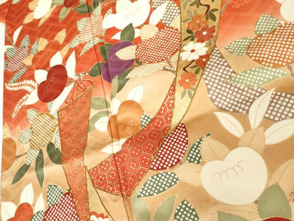 平和屋着物●十日町老舗ブランド　吉澤友禅　吾妻徳穂　振袖　駒刺繍　橘　金彩　正絹　逸品　AABJ6621cs