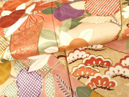 平和屋着物●十日町老舗ブランド　吉澤友禅　吾妻徳穂　振袖　駒刺繍　橘　金彩　正絹　逸品　AABJ6621cs
