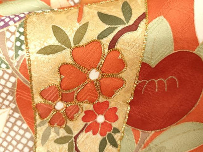 平和屋着物●十日町老舗ブランド　吉澤友禅　吾妻徳穂　振袖　駒刺繍　橘　金彩　正絹　逸品　AABJ6621cs