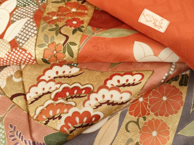 平和屋着物●十日町老舗ブランド　吉澤友禅　吾妻徳穂　振袖　駒刺繍　橘　金彩　正絹　逸品　AABJ6621cs