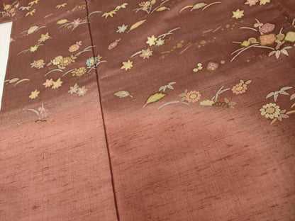 平和屋着物●訪問着　紬地　芝花文　金彩　ロング丈　正絹　逸品　AABJ6623cs