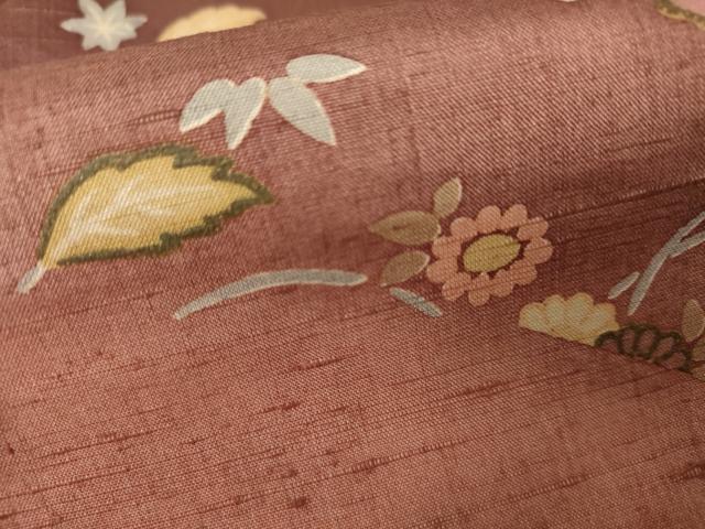 平和屋着物●訪問着　紬地　芝花文　金彩　ロング丈　正絹　逸品　AABJ6623cs