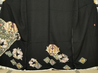 平和屋着物●豪華黒留袖　友禅　作家物　鳳凰花丸文　金彩　仮絵羽　正絹　逸品　未使用　AABJ6624cs