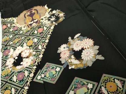 平和屋着物●豪華黒留袖　友禅　作家物　鳳凰花丸文　金彩　仮絵羽　正絹　逸品　未使用　AABJ6624cs