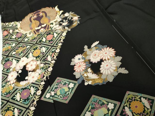 平和屋着物●豪華黒留袖　友禅　作家物　鳳凰花丸文　金彩　仮絵羽　正絹　逸品　未使用　AABJ6624cs