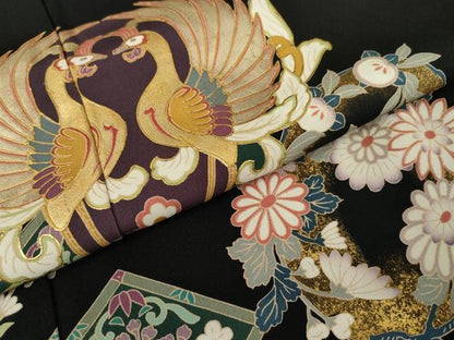 平和屋着物●豪華黒留袖　友禅　作家物　鳳凰花丸文　金彩　仮絵羽　正絹　逸品　未使用　AABJ6624cs