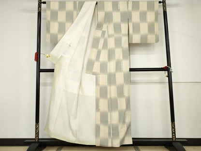 平和屋着物●上質な紬　市松文様　正絹　逸品　AABJ6626cs