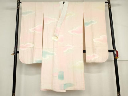平和屋着物●振袖用長襦袢　袷　雲重ね文　暈し染め　正絹　逸品　AABJ6630cs