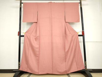 平和屋着物●上質な色無地　紋意匠　桃色　正絹　逸品　AABJ6631cs