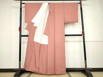 平和屋着物●上質な色無地　紋意匠　桃色　正絹　逸品　AABJ6631cs